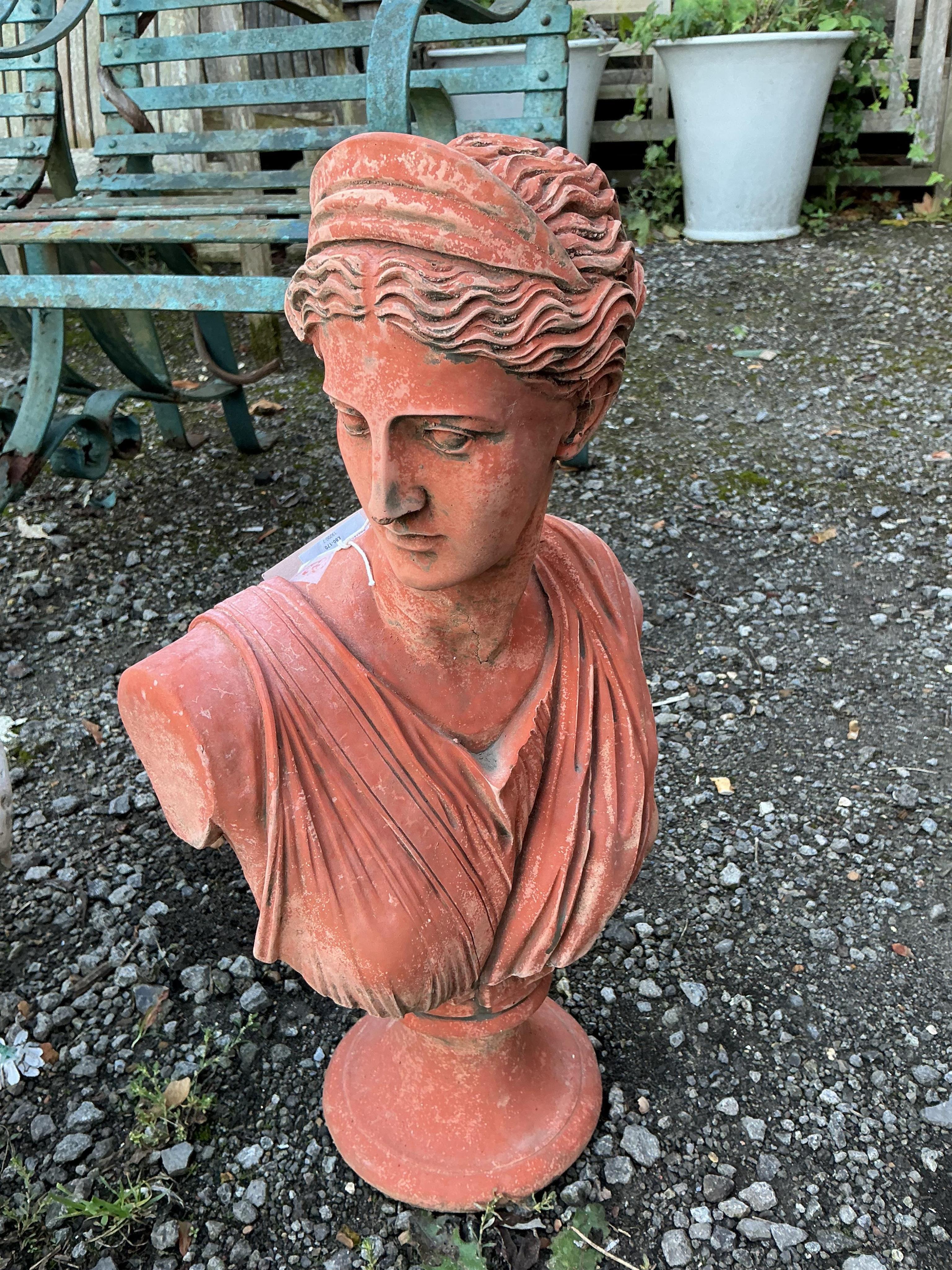 Three stone classical female busts, largest height 52cm